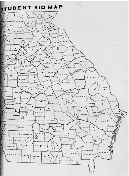 Figure 4.  Student Aid map detailing the number of girls from Georgia counties who received loans as of October 1925
