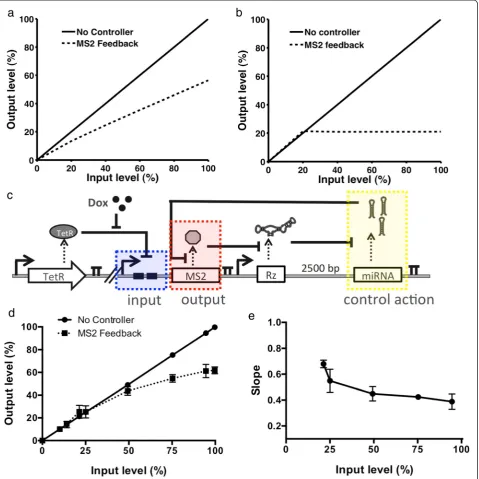 Figure 5 The protein-responsive OFF control device supports the design of a negative feedback control system over MS2 levels.used to test the MS2-responsive OFF control device exerting feedback control over MS2 levels
