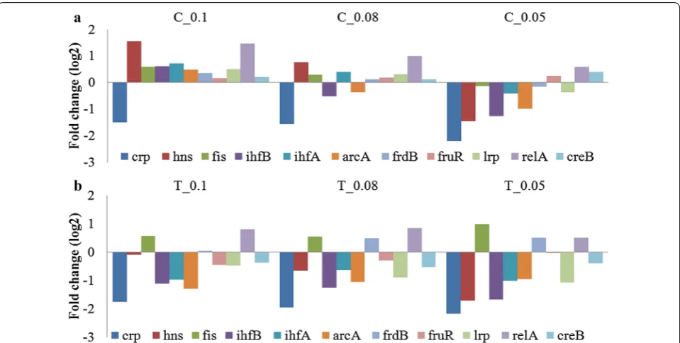 Fig. 3 Transcriptomic profiles of Control and Quiescent cultures showing differentially expressed master regulators of cellular metabolism across declining specific growth rate