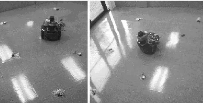 Figure 5. Snapshots of the experimental validation: a robot deploys beacons into the environment