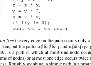 Table 2.2. Note thatThe deﬁnitions, uses, and du paths that exist in Program 2.2 are summarized in αβγεη is also a du path for variable z deﬁned in α, but is omittedbecause it represents an infeasible execution path