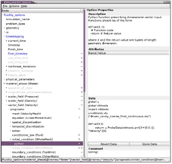 Fig. 3. A screen shot of the Diamond interface. The options tree, including greyed out unselected options and options with unset values(blue), is displayed on the left
