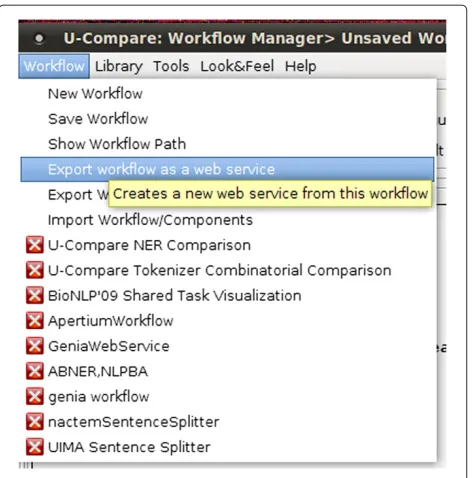 Figure 4 Screenshot illustrating the graphical interface of U-Compare’s extension.