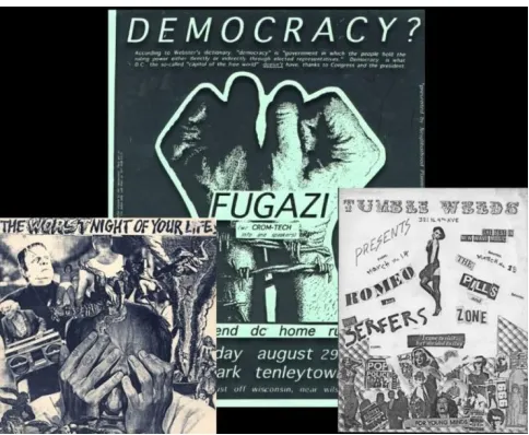 Figure 1.1, Various DIY Collage Flyers. Adapted from classic punk flyers, in 