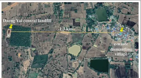 Fig. 1 The waste transportation route from e-waste dismantling village to Daeng-Yai central landfill (Source: Google Earth Pro Program (Date ofaccess: March 4, 2019))