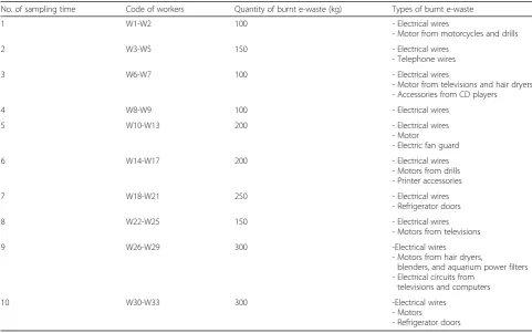 Table 3 Percentages of each burning activities of the workers