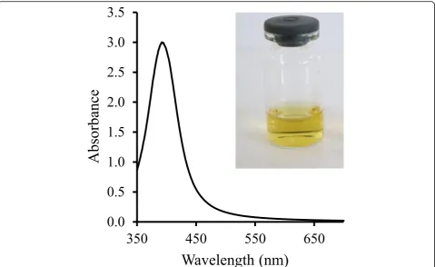 Fig. 1 Bright yellow citrate-stabilized silver nanoparticle solution with absorbance peak at 392 nm