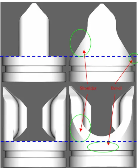 Figure 6The original (left) and most advanced (right) second-generation frames as depicted in the yz- (top) and xz- (bottom) planesThe original (left) and most advanced (right) second-generation frames as depicted in the yz- (top) and xz- (bottom) planes