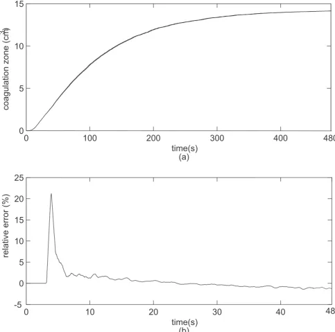 Figure 5(a) Coagulation zone volume evolution for varying h and constant h for the electrode 1 mm away from the vessel(a) Coagulation zone volume evolution for varying h and constant h for the electrode 1 mm away from the ves-sel
