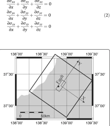 Figure 1 Map illustrating our stress computation. The squaredepicts the computational space