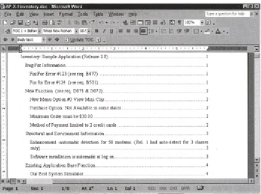 Figure 8.4: The table of contents showing the inventory.