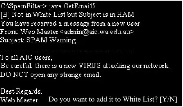 Figure 3.9: Subject to HAM email message  