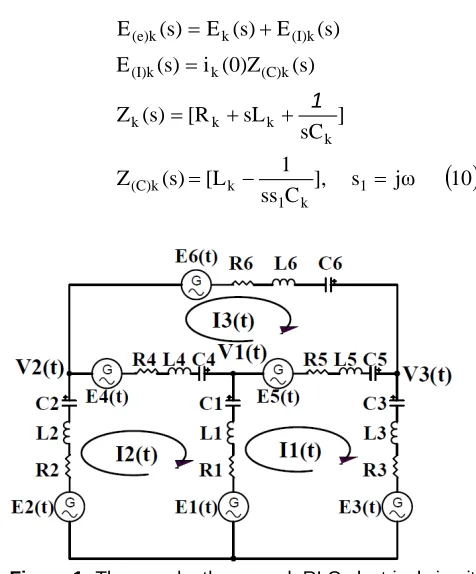 Figure 1:  Three node, three mesh RLC electrical circuit. 
