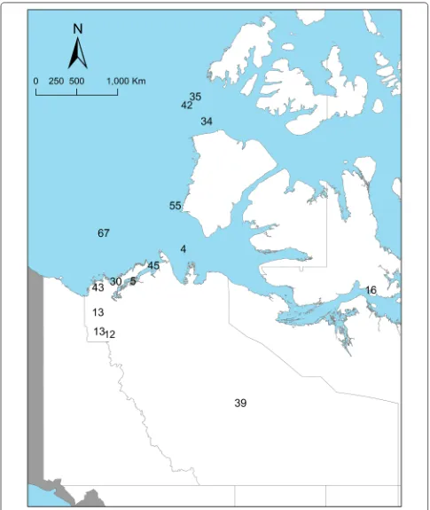 Fig. 8 Geographic location of case studies in the Western Inuit Nunangat region. Note that some case studies have multiple locations