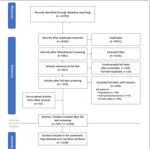 Fig. 1 Flow diagram of the systematic mapping process explaining the selection of relevant articles and studies