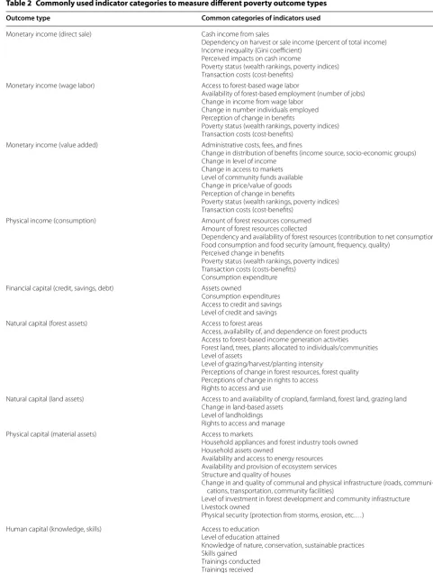 Table 2 Commonly used indicator categories to measure different poverty outcome types