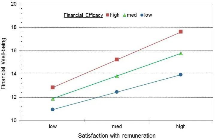 Figure 2:  Interaction Effects Of Financial Efficacy And Satisfaction With Remuneration In Predicting Financial Well-Being  
