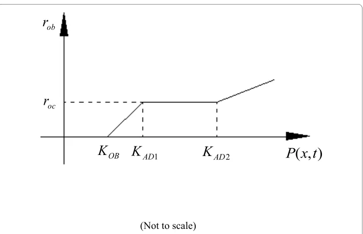 Figure 2 Schematic diagram of the relationship between the amount of bone formation (mechanical stimulus rob) and the P(x,t).