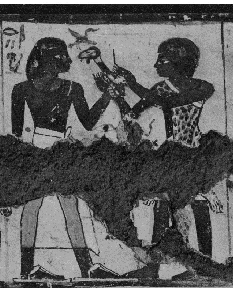 Figure 3.19 PM (4), Third Register, Opening of the Mouth Ceremony, Episode I;   ©Schott-Archiv (Ägyptologie der Universität Trier), painted limestone