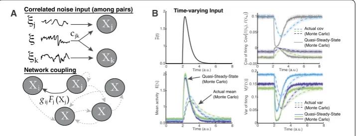 Figure 1 (to the time scale, the actual non-equilibrium statistics (dash curves) are very diﬀerent from thequasi-steady-state, or QSS (ﬁxedBottom: Network coupling via nonlinear function of activity that we choose to be a sigmoidal function.(A) Schematic o