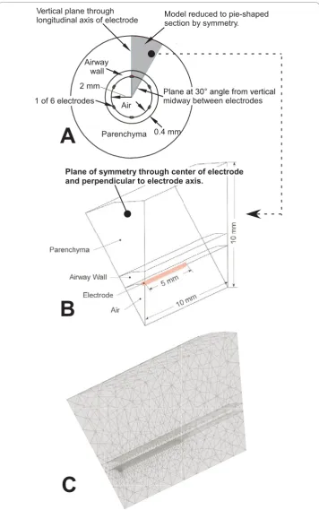 Figure 2 Model Geometry and Mesh. (A) Cross section of an airway illustrating the reduction of modelsize by symmetry