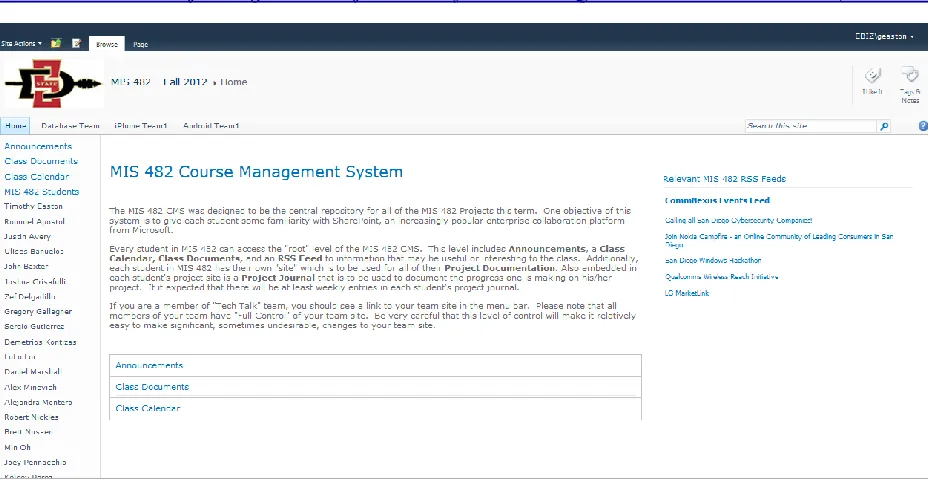Figure 3:  MIS 482 Course Management System 