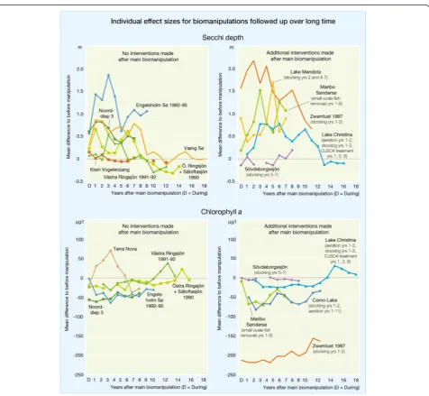 Figure 11 Individual effect sizes for biomanipulation cases where long time series are available