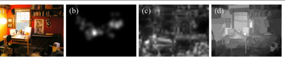 Figure 1 Saliency detection in a complex scene. (a) Original image. (b) Human fixation density map