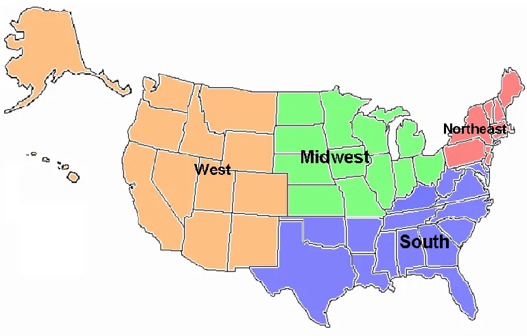 Figure 2. Map of the U.S. with NHIS grouping of regions. 