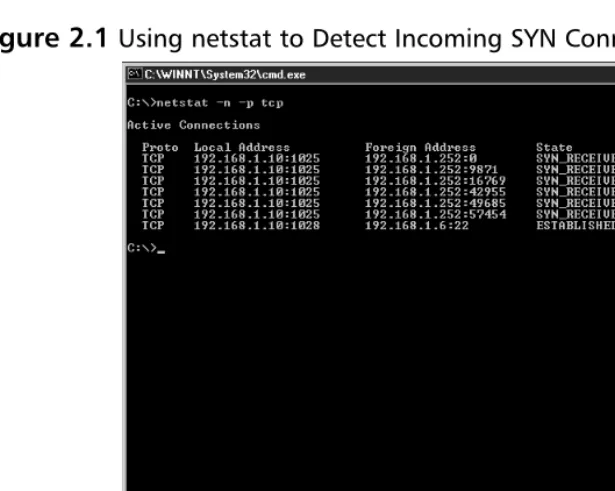 Figure 2.1 Using netstat to Detect Incoming SYN Connections