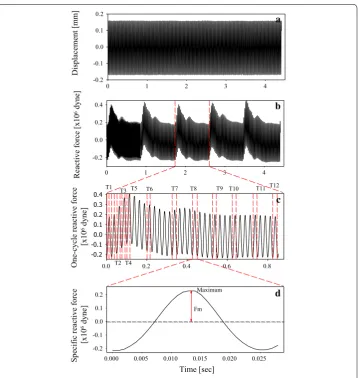 Fig. 3 Explanation for acquiring maximum reactive force (tive force of the arterial wall in response to the sinusoidal vibration; Fm)