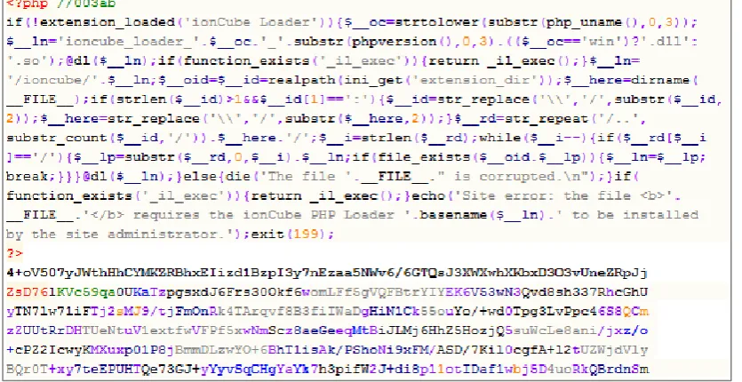 Figure 1: The effect of ionCube encoding on one of the Blackhole exploit kit PHP scripts