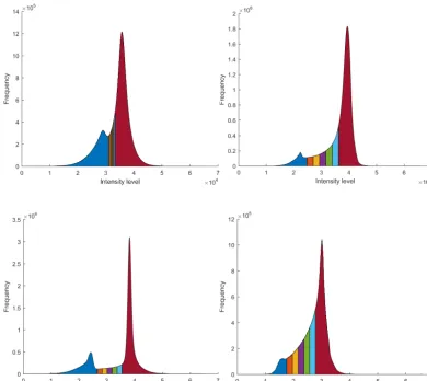 Figure 5. Colour-coded histograms of the scanned samples. Top row: Carb-A with high (left) and low resolution (right)