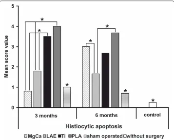 Figure 7 Score values of histiocytic apoptosis for all examined groups (* = p < 0.05)