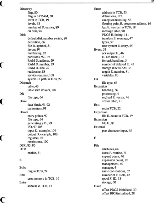 table, 43 table with drivers, 107 