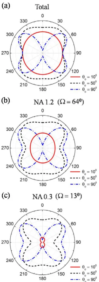 Fig. 2-9 Theoretical calculation of polarization-dependent SHG response of a BaTiO3nanoparticle under a plane-wave excitation