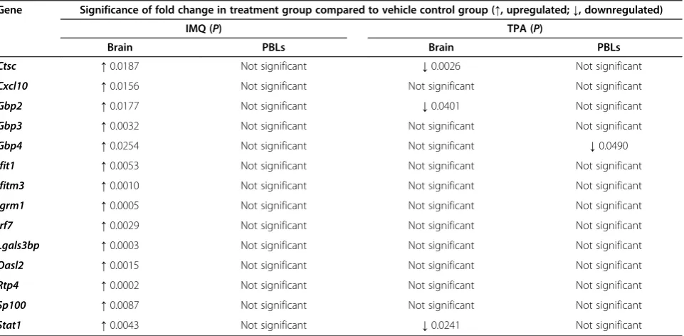 Figure 7 Response in the brain to IMQ-induced skin inflammation. Mice were treated daily with IMQ or control cream (Vaseline)