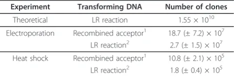 Table 1 Assessment of the efficiency of E.colitransformation by different DNA species
