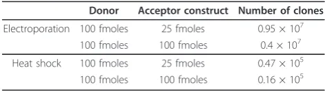 Table 3 Effect of the molar ratios of wtNTAIL-PCR (donor)and non-linearized pNGG (acceptor construct).