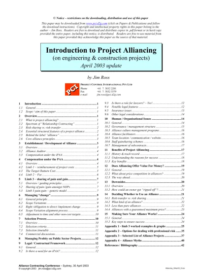 Introduction to Project Alliancing (on engineering & construction projects)