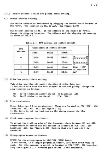 Table 2.1 MTU address and switch circuit 