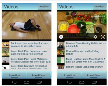 Figure 3 Examples of video tutorials and guidelines for (left) demonstrating rehabilitation exercisesand (right) encouraging healthy dietary habits.