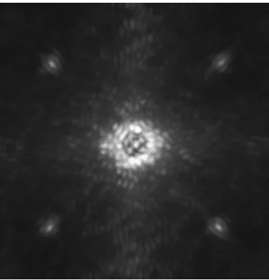 Figure 1.12: An example of a post-AO, post-coronagraphic stellar point spread3four bright speckles are intentionally created in order to provide astrometric andfunction (P1640/Nilsson, private communication).1153664100145Many bright “speckles” arevisible a