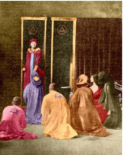 Figure 2:  Crowley conducting rites with his disciples.