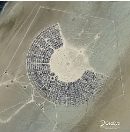 Figure 1 - Aerial view of the playa and layout of Burning Man campsites and archi-tectural structures 