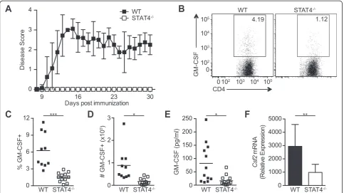 Fig. 1 STAT4 is required for disease induction and GM-CSF production following EAE immunization