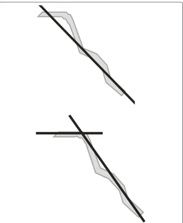 Figure 1 Approximation of vessel inclination by one straight line and by two straight lines