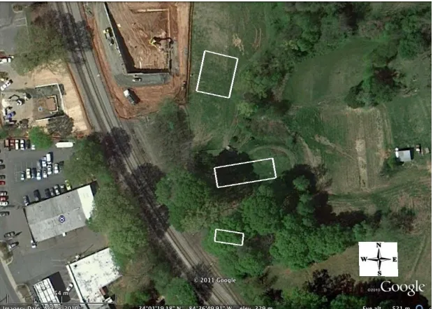 Figure 5.2: Three areas of investigation; outlined in white  