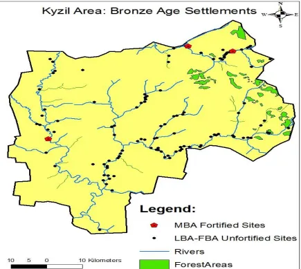 Figure 6.2 Distribution of Bronze Age settlements in the Kyzil Area 