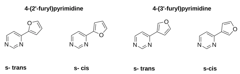 Figure 6.  Cis- and trans- 4-(2’-Furyl) and 4-(3’-Furyl)pyrimidine conformations 